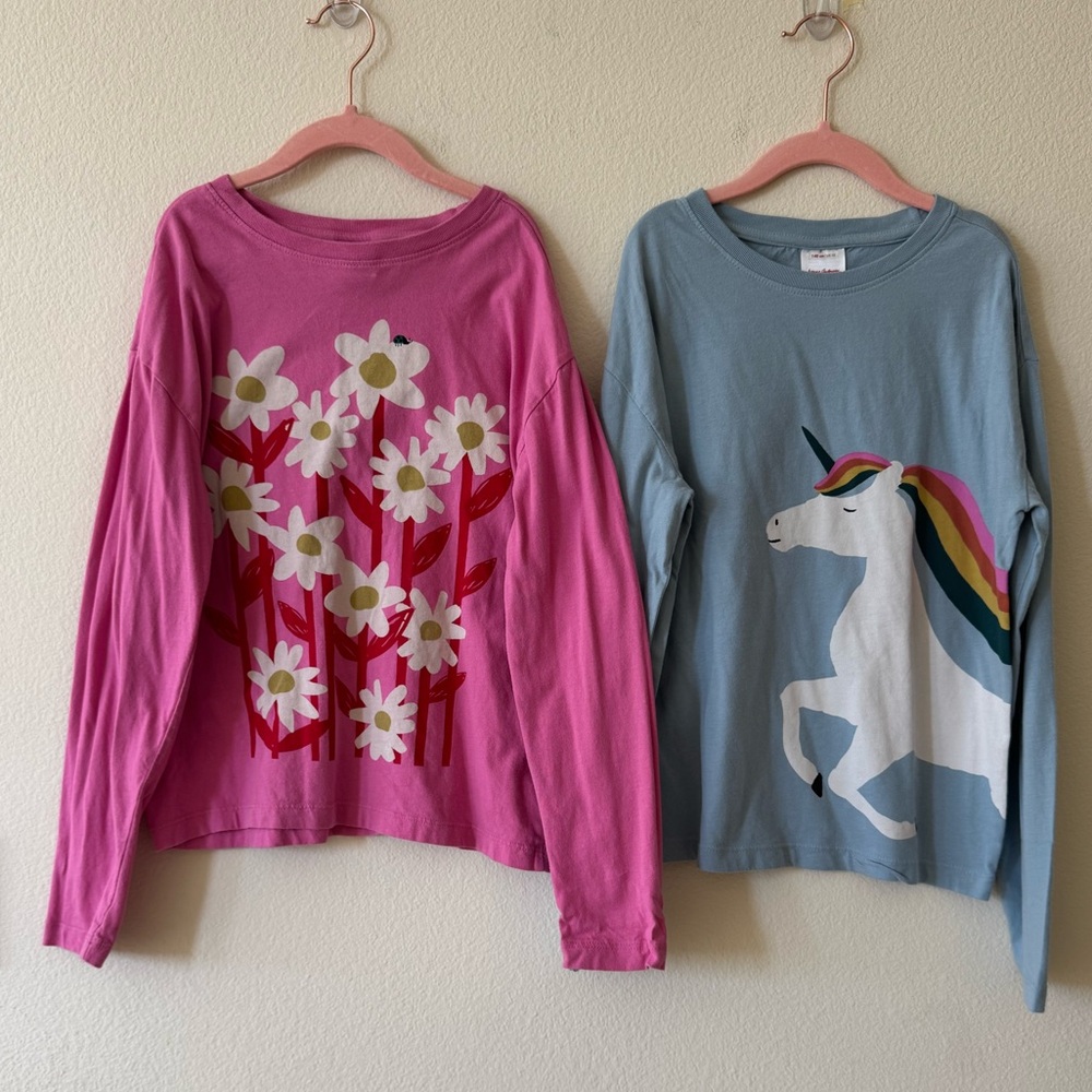EUC Bundle of 2 Hanna Andersson Long Sleeve Graphic Tees girls size 10